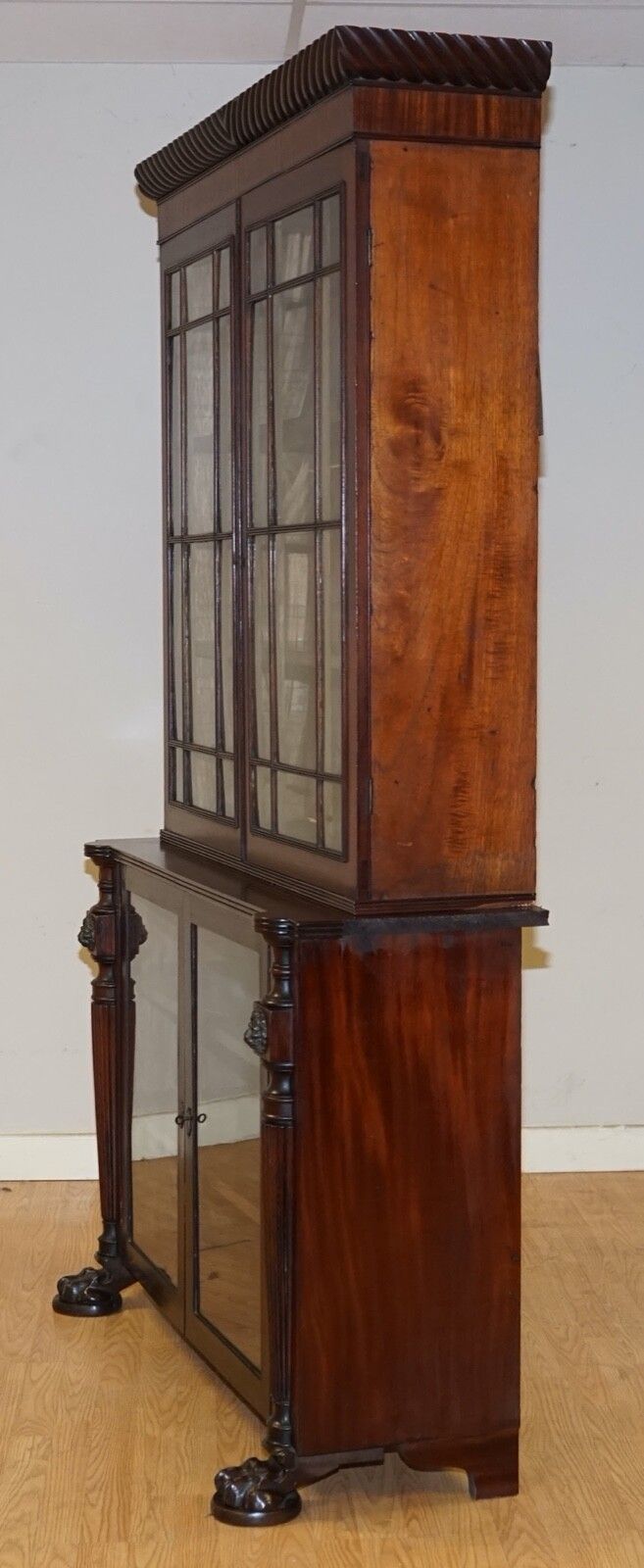 Victorian Mahogany Bookcase With Lion Mask Claw Feet Glazed Doors photo 1500.0