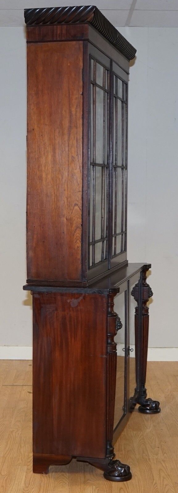 Victorian Mahogany Bookcase With Lion Mask Claw Feet Glazed Doors photo vinterior