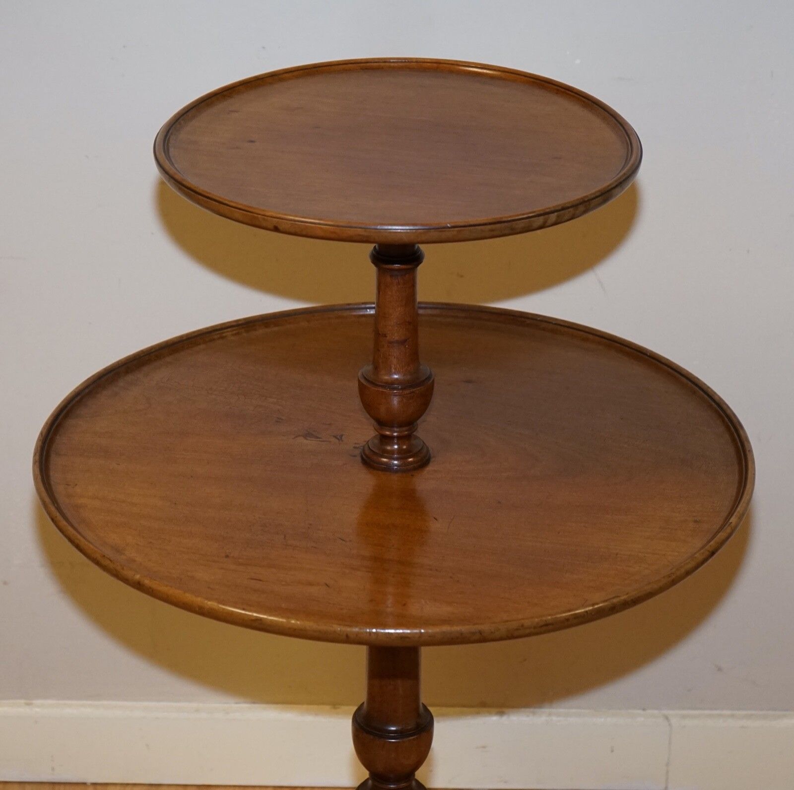 Large Victorian Circa 1880 Mahogany Queen Anne Circular 2 Tier Dumbwaiter Table photo for sale
