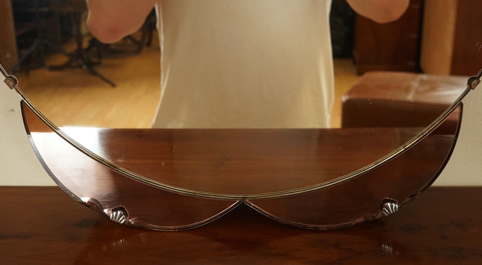 Stunning 1930's Amber/Peach In Shape Of A Flower Bevelled Mirror photo Home Decor