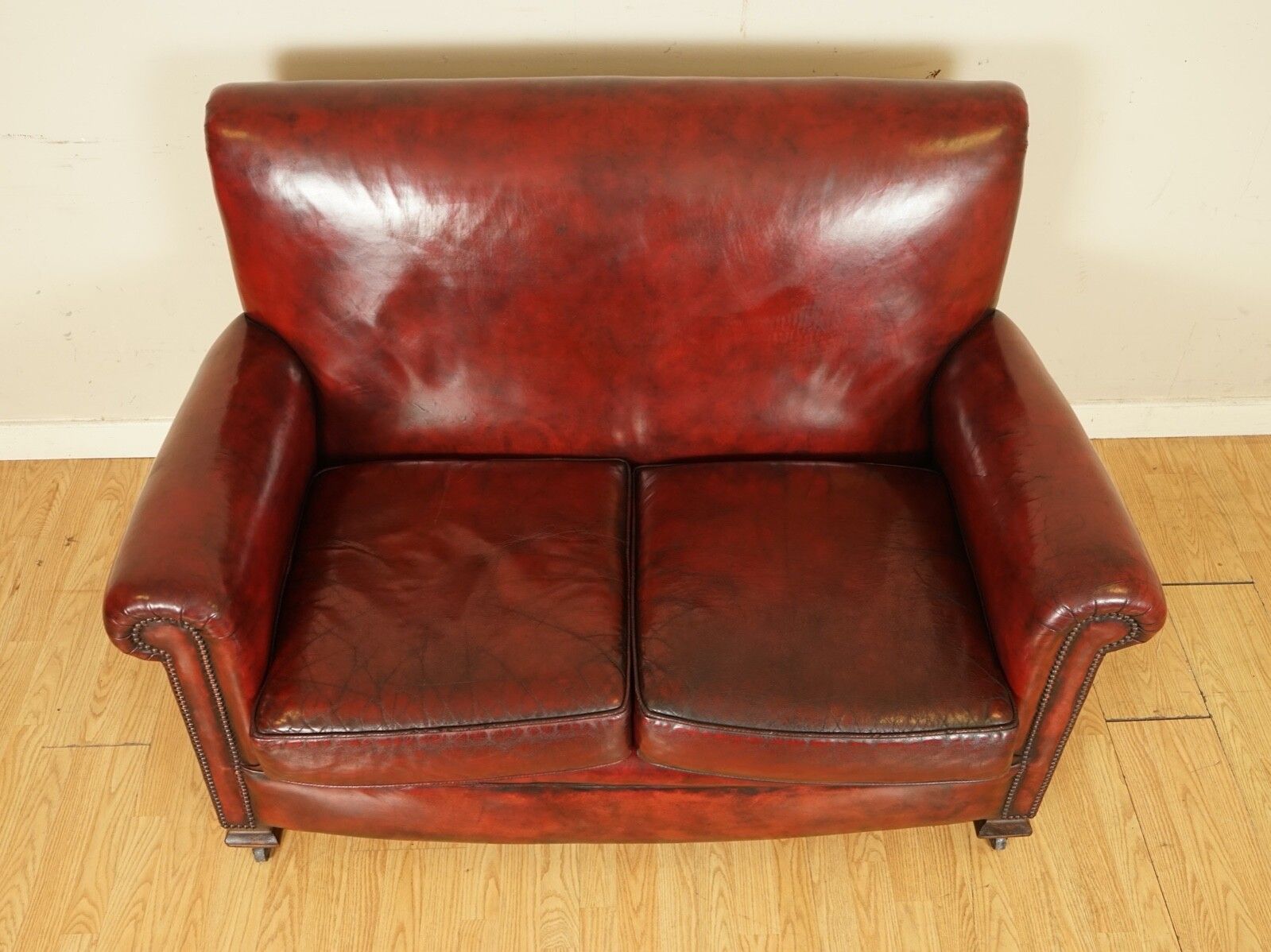Stunning Victorian Burgundy Gentleman's Club Hand Dyed Leather Sofa photo Furniture