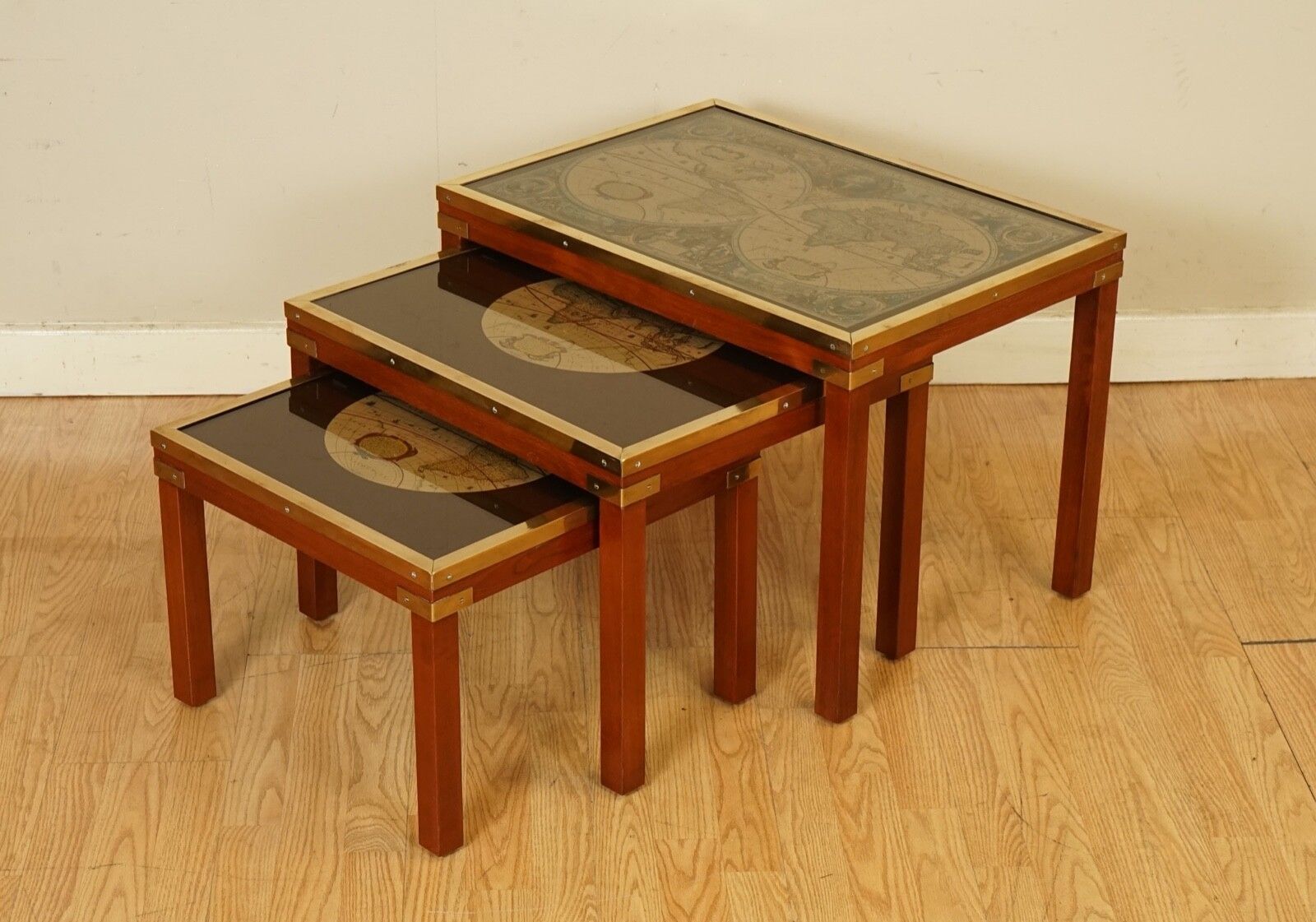 Stunning Coffee & Side Table Nest Of Tables Military Campaign With World Maps photo Furniture