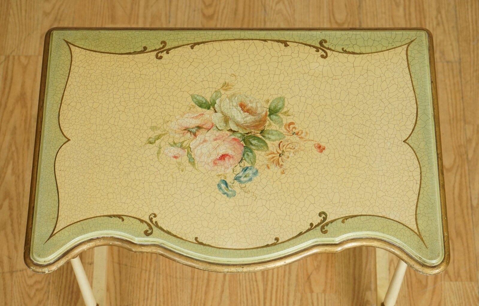 Vintage French Hand Painted Floral Nest Of Tables photo vintage