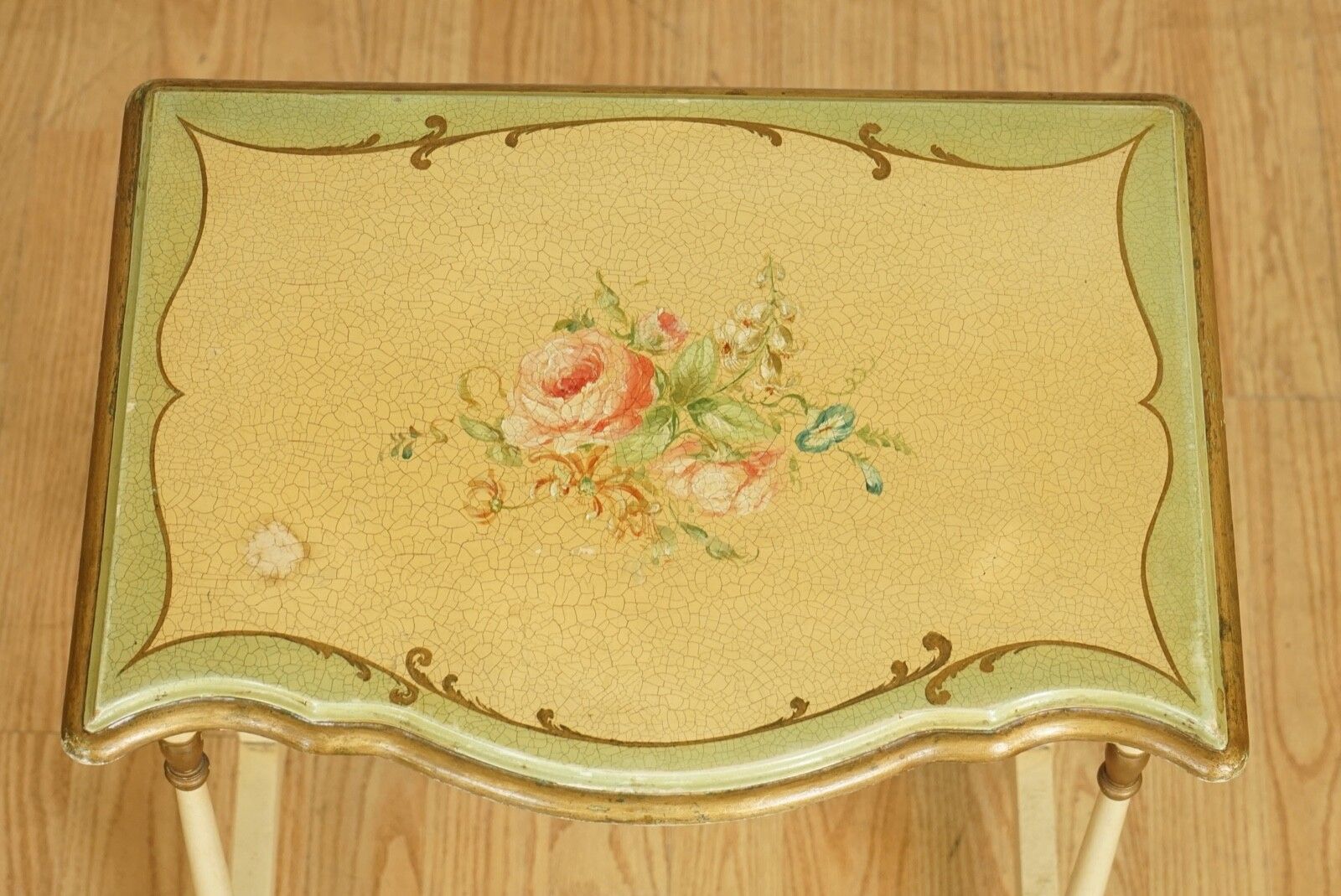 photo for sale Vintage French Hand Painted Floral Nest Of Tables