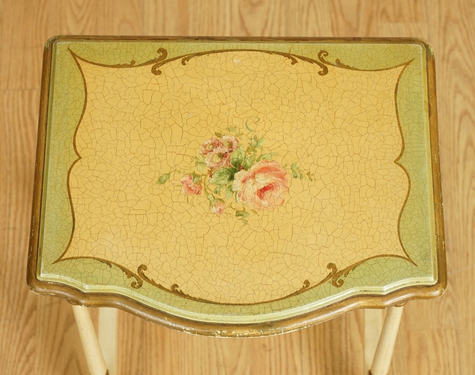 495.0 Vintage French Hand Painted Floral Nest Of Tables photo