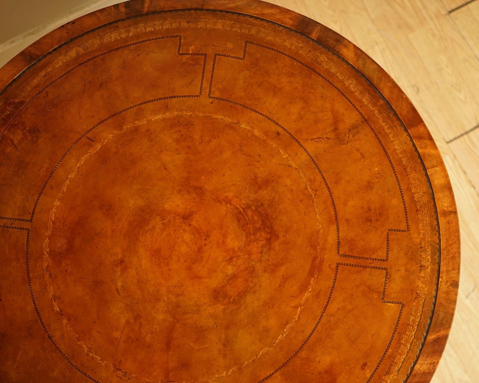 Regency Style Revolving Bookcase Drum Table Hand Dyed Whiskey Brown photo Furniture