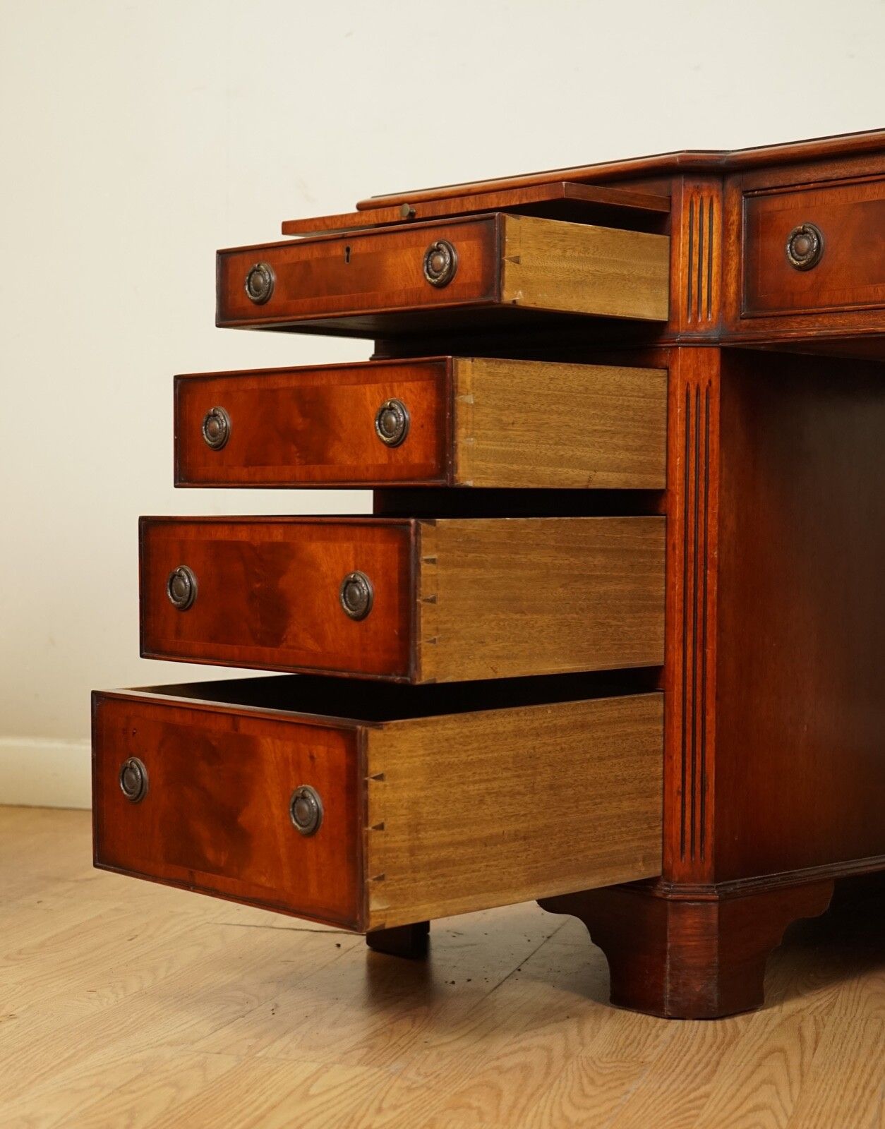 photo for sale E.G Hudson Fully Restored Twin Pedestal Mahogany Desk With Green Leather Top