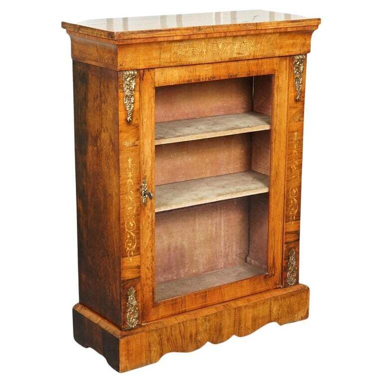 19th Century Victorian Burr Walnut Marquetry Pier Glazed Cabinet