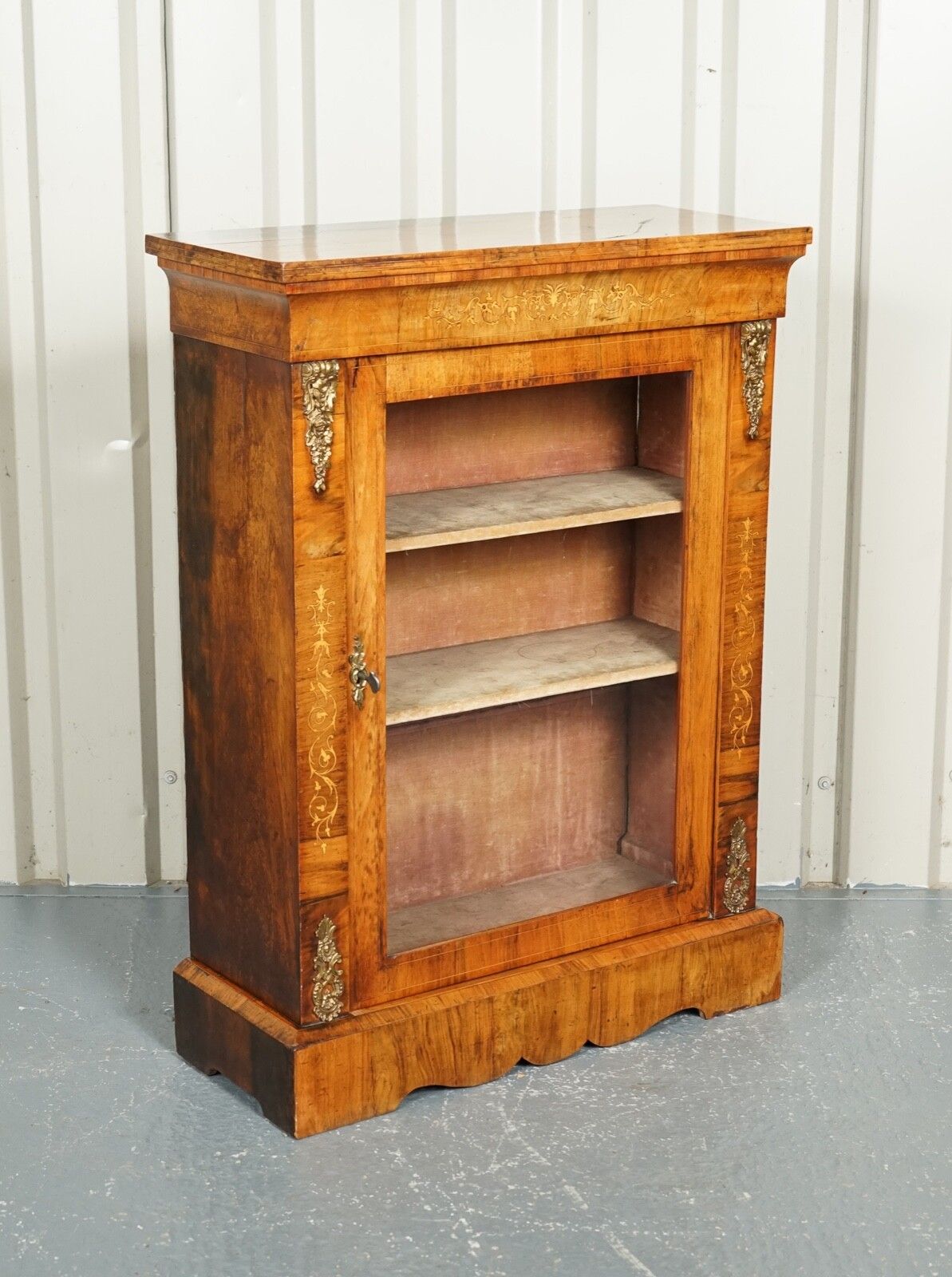 19th Century Victorian Burr Walnut Marquetry Pier Glazed Cabinet photo furniture