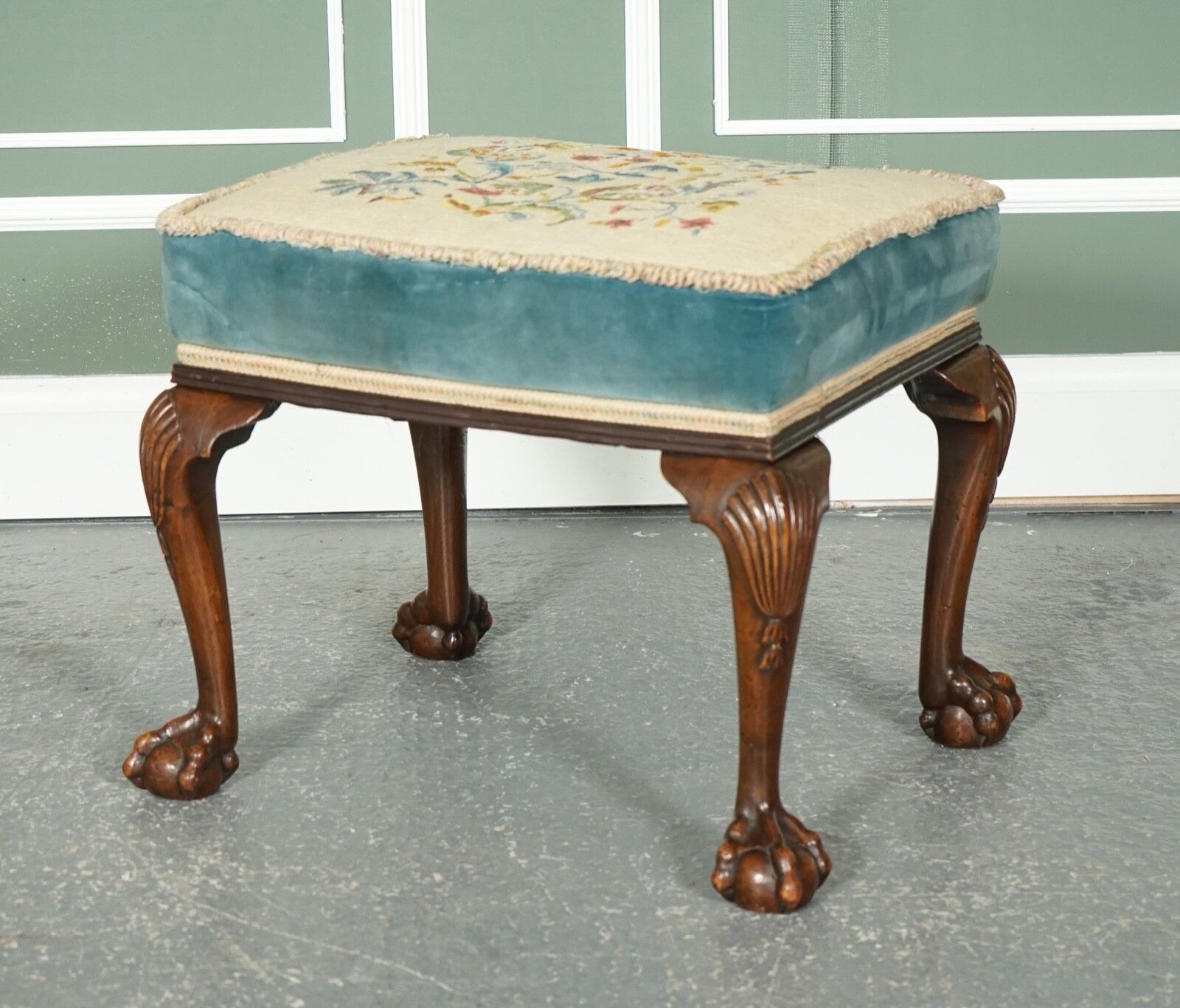 Fine Late Victorian Flower Upholstery Claw And Ball Foot Stool photo Furniture