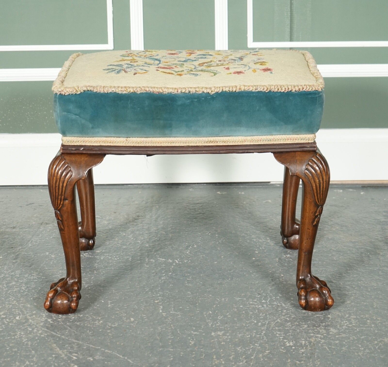 Fine Late Victorian Flower Upholstery Claw And Ball Foot Stool photo 1150.0