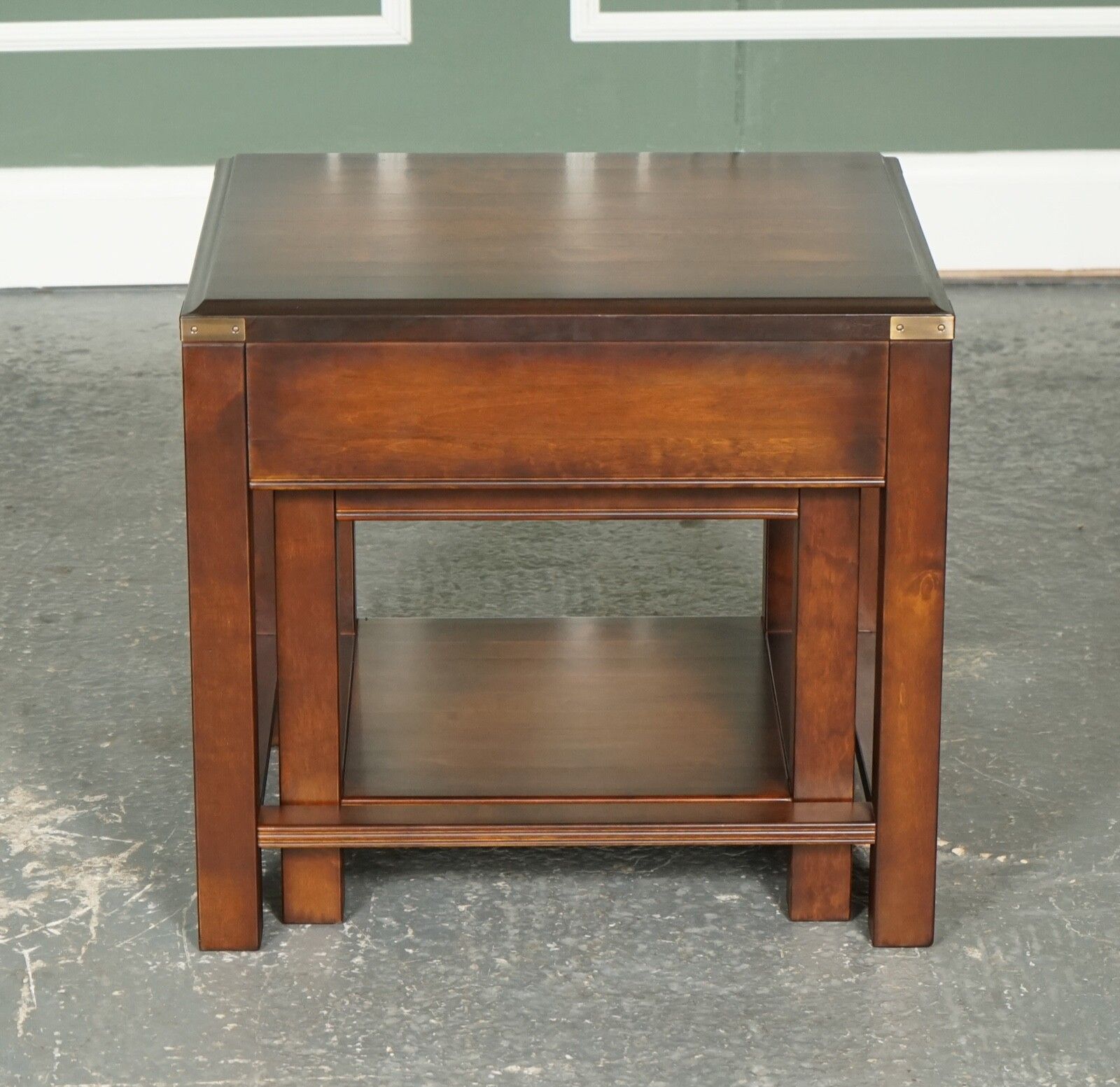 850.0 Vintage Mahogany & Brass Military Campaign Nest Of Tables With Drawer photo