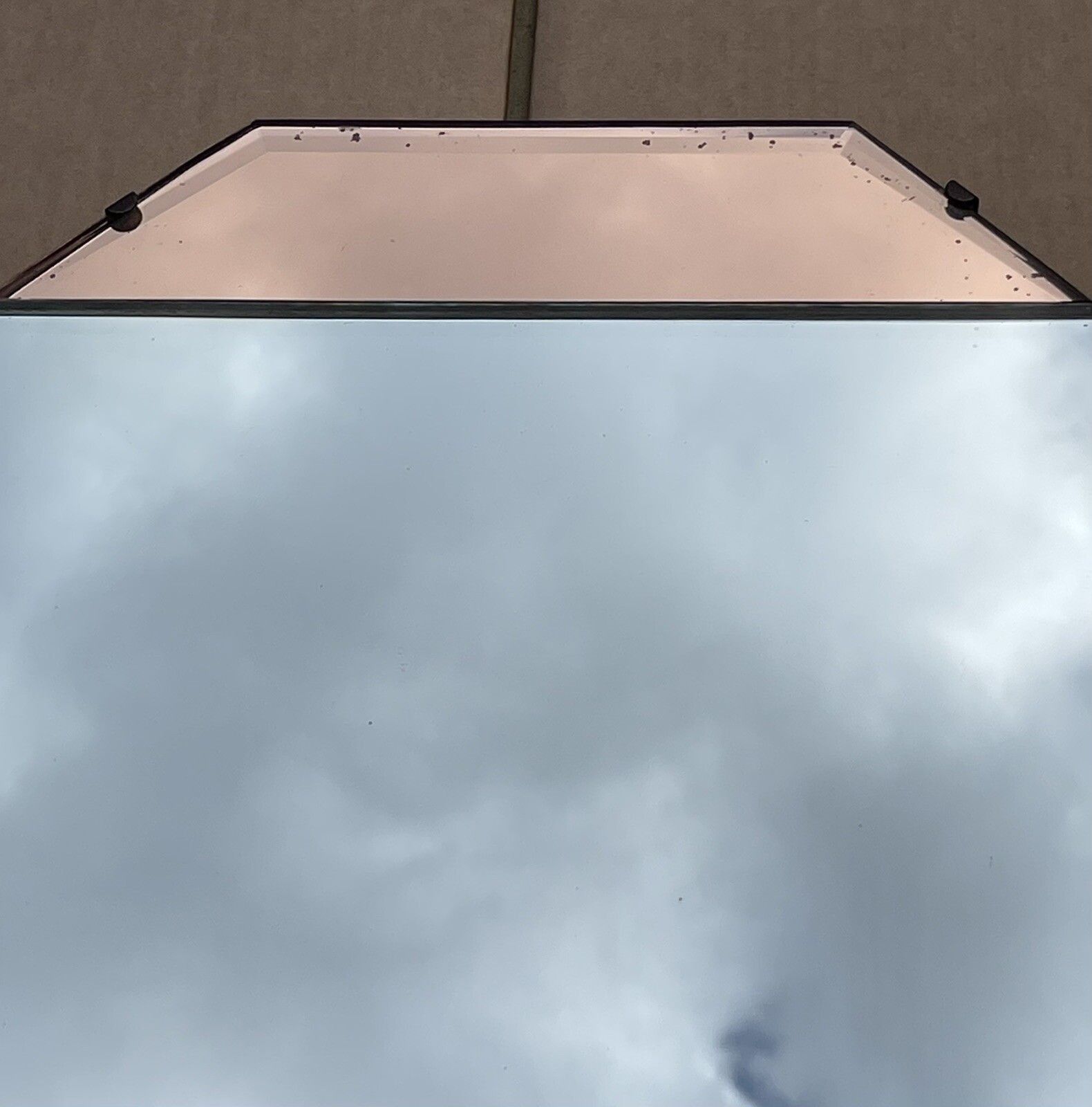850.0 Stunning 1930's French Art Deco Amber Peach Bevelled Wall Mirror photo