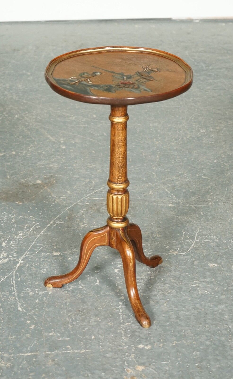 Vintage Oriental Chinoiserie  Ebonised Hand Painted Pedestal Side End Lamp Table photo furniture