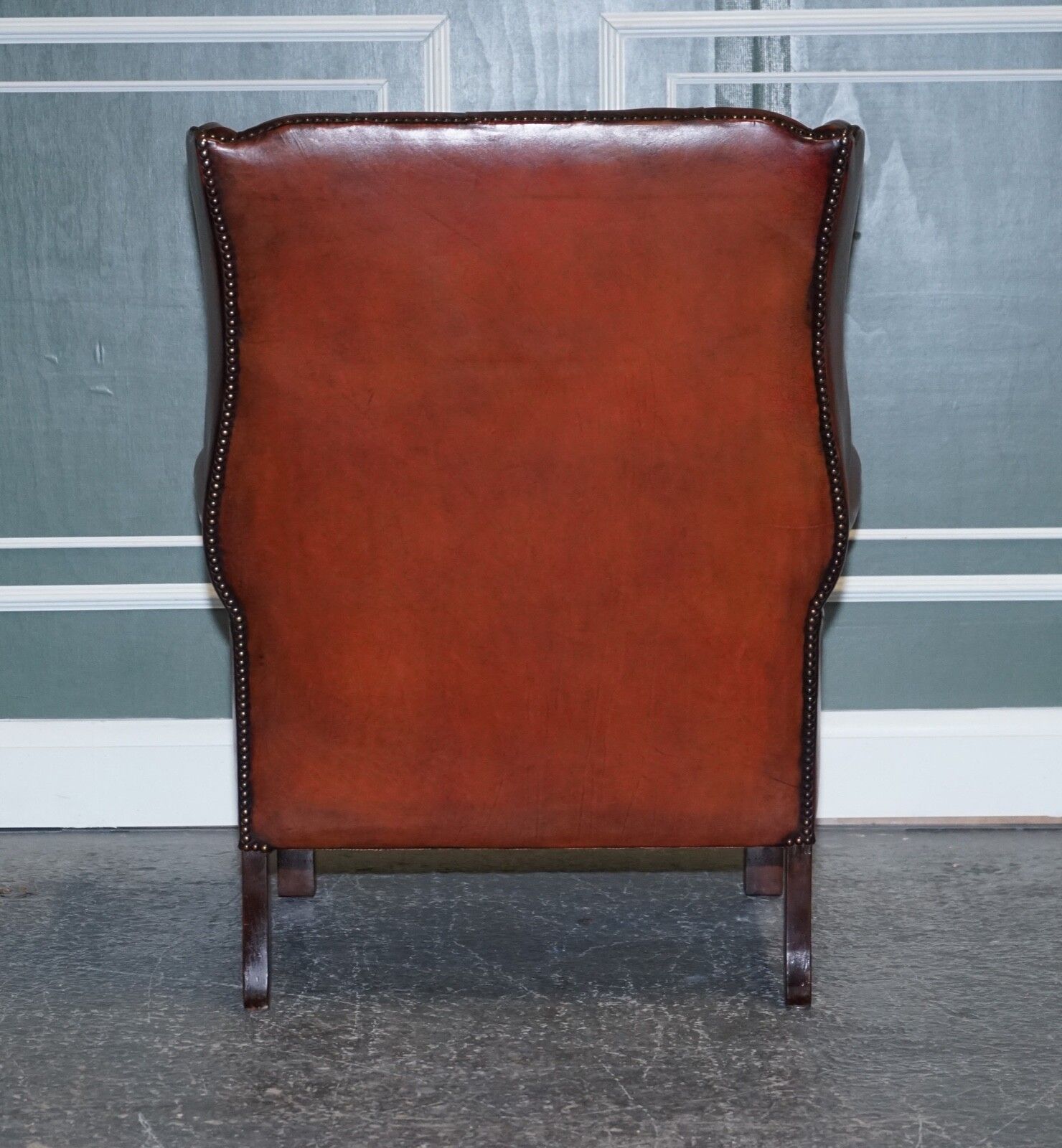 photo buy Stunning Pair Of Burgundy Brown Leather Hand Dyed Wingback Chairs