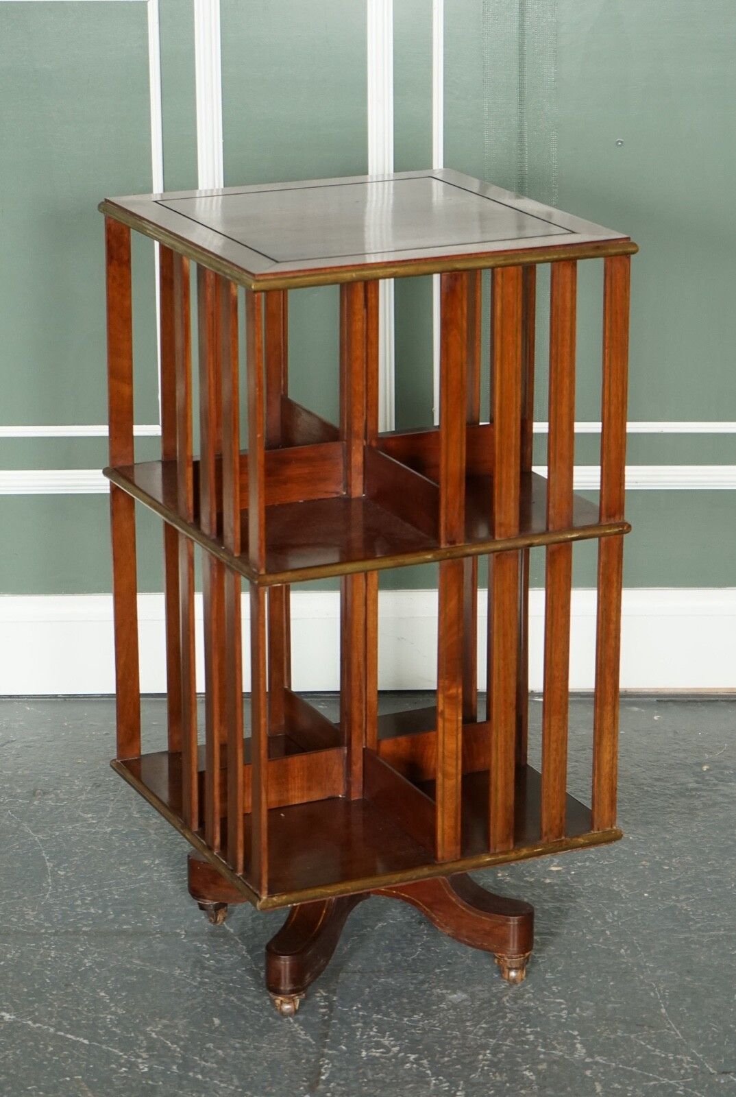 Restored French Military Campaign Brass Inlaid Revolving Bookcase
