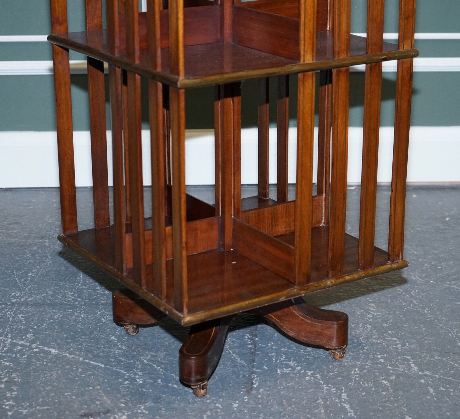 Restored French Military Campaign Brass Inlaid Revolving Bookcase photo vintage
