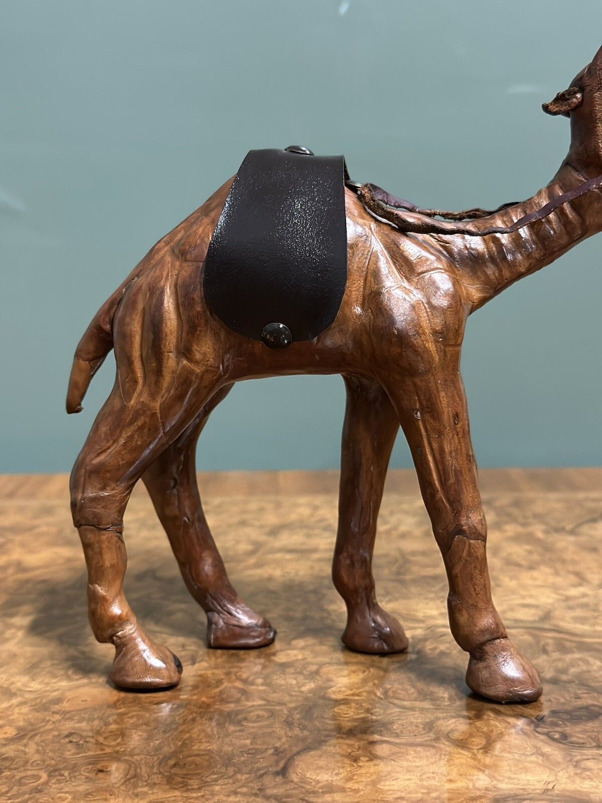 Camel Sculpture With Lovely Aged Leather On Hand Carved Wood By Libertys London photo vinterior
