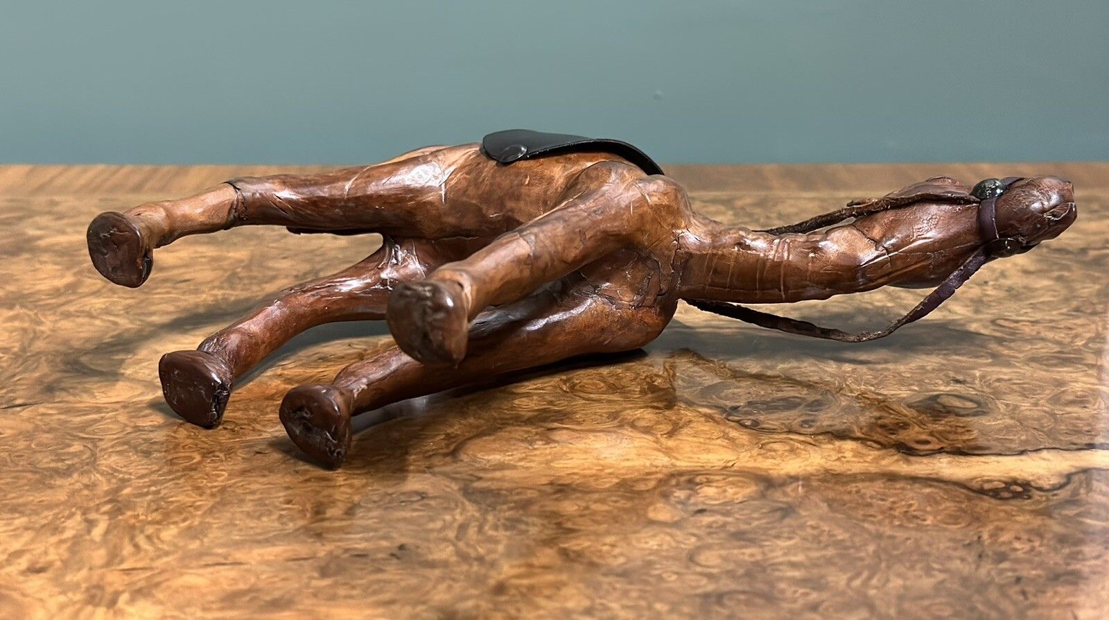 Camel Sculpture With Lovely Aged Leather On Hand Carved Wood By Libertys London photo vintage