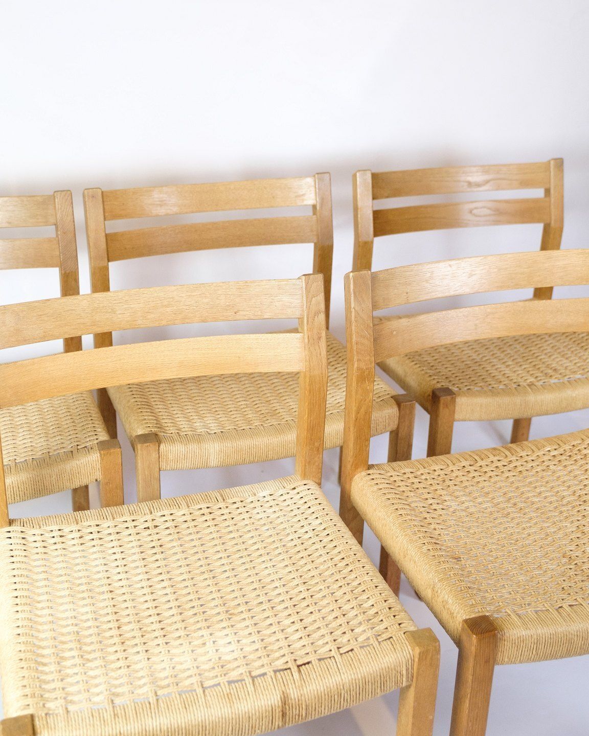 Set Of Five Dining Chairs Model 401 In Oak  & Plank Wicker By Jørgen Henrik Møller For Jl Møllers Furniture Factory  From 1960s photo furniture