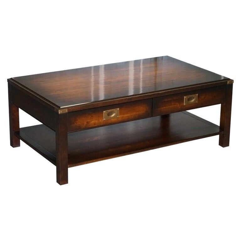 Stunning Vintage Military Campaign Mahogany & Brass Coffee Table