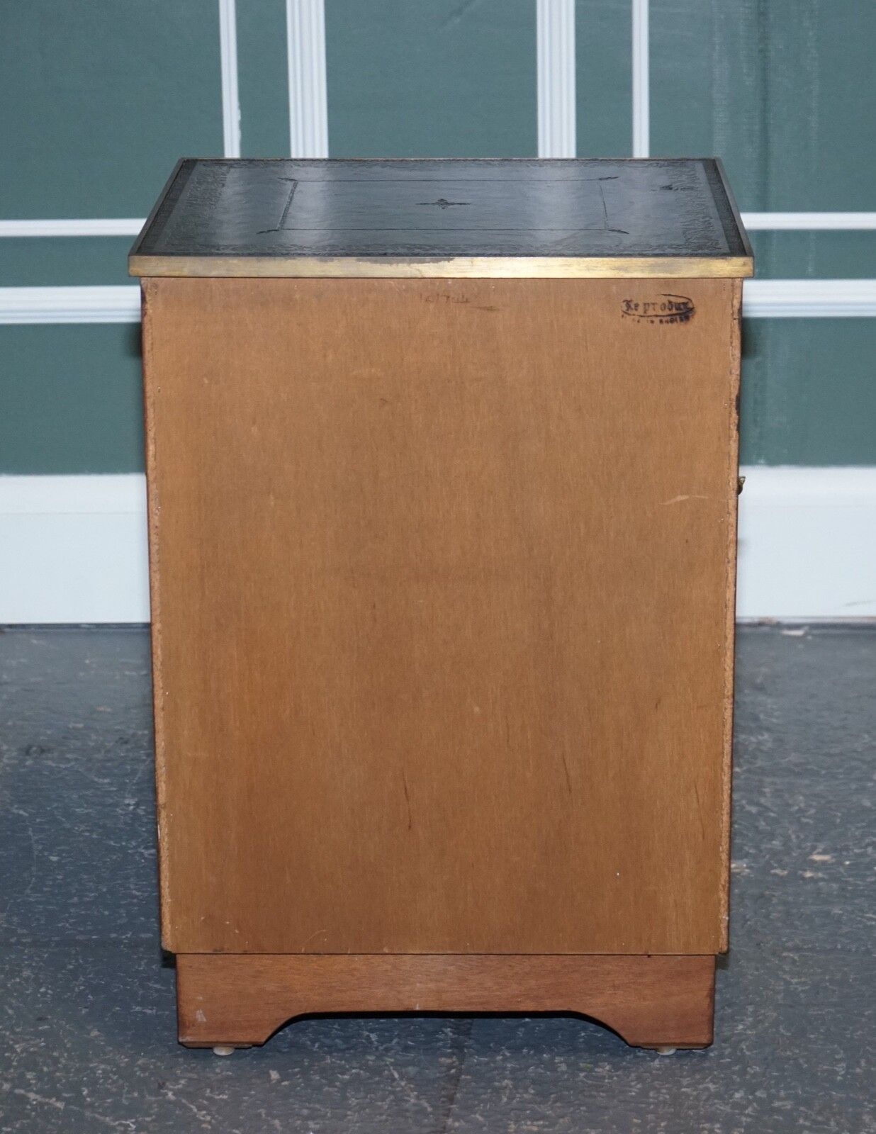 photo vinterior Military Campaign Bedside Nightstand End Table Green Leather Top