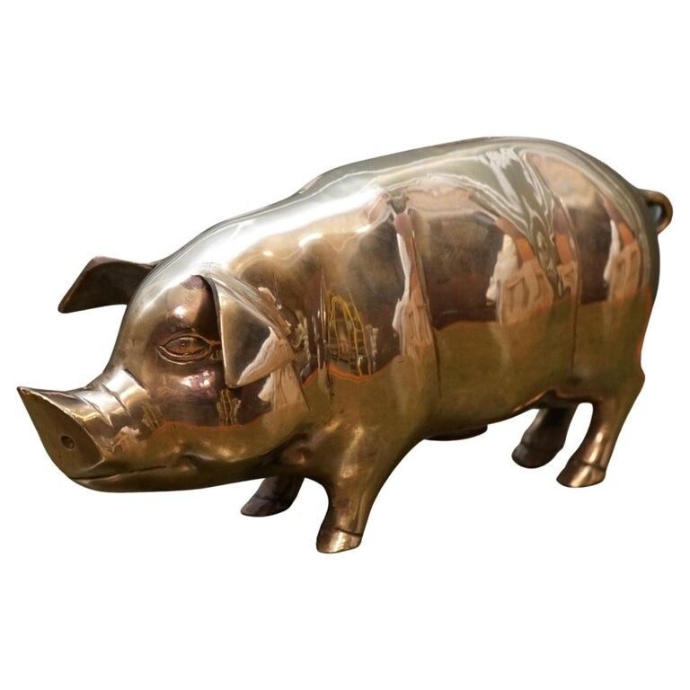 1920s Antique Decorative Brass Piggy Bank