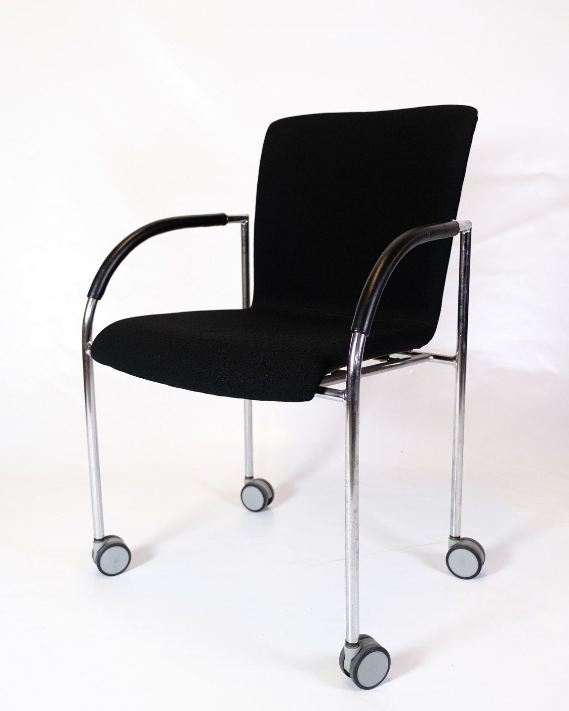 Set Of Four Conference Chair In Black Fabric On Wheels, Danish Design photo furniture
