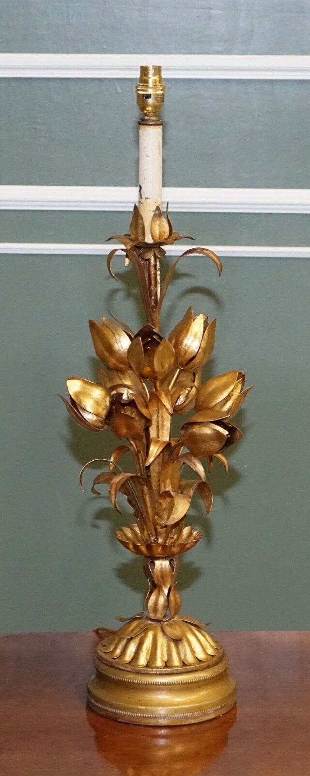 Italian Hollywood Regency Gold Tone With Tulip & Lotus Flower Design Table Lamp photo furniture