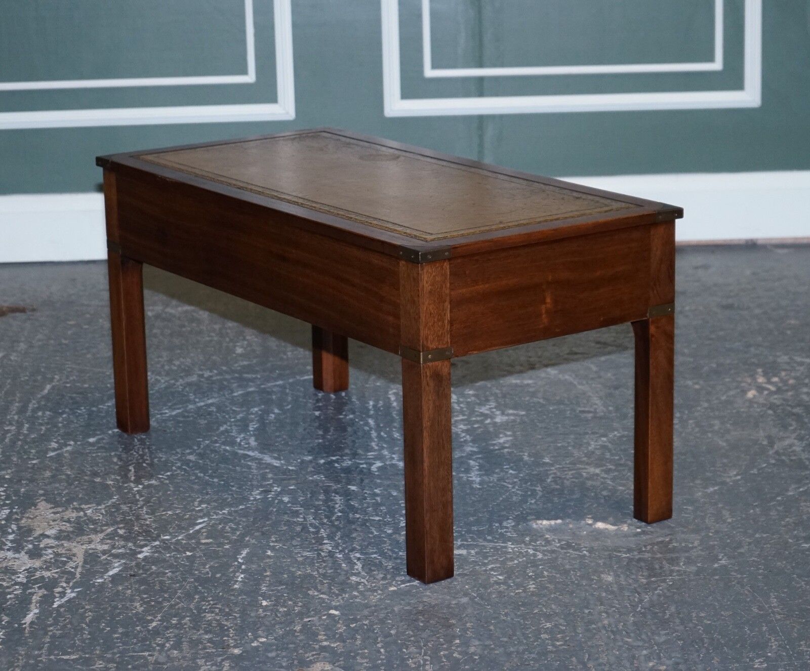 Furniture Harrods London Kennedy Military Campaign Coffee Table With Brown Leather Top photo