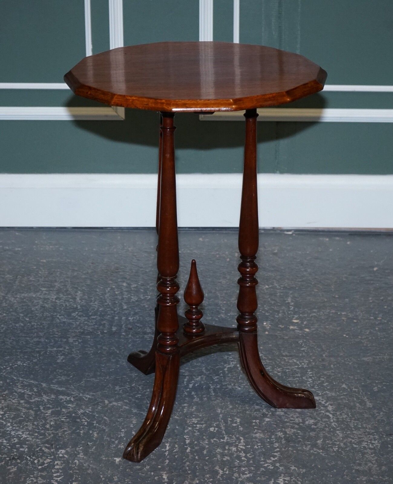 Lovely Restored Hardwood Hexagon Side Table With Curved Spade Feet photo for sale