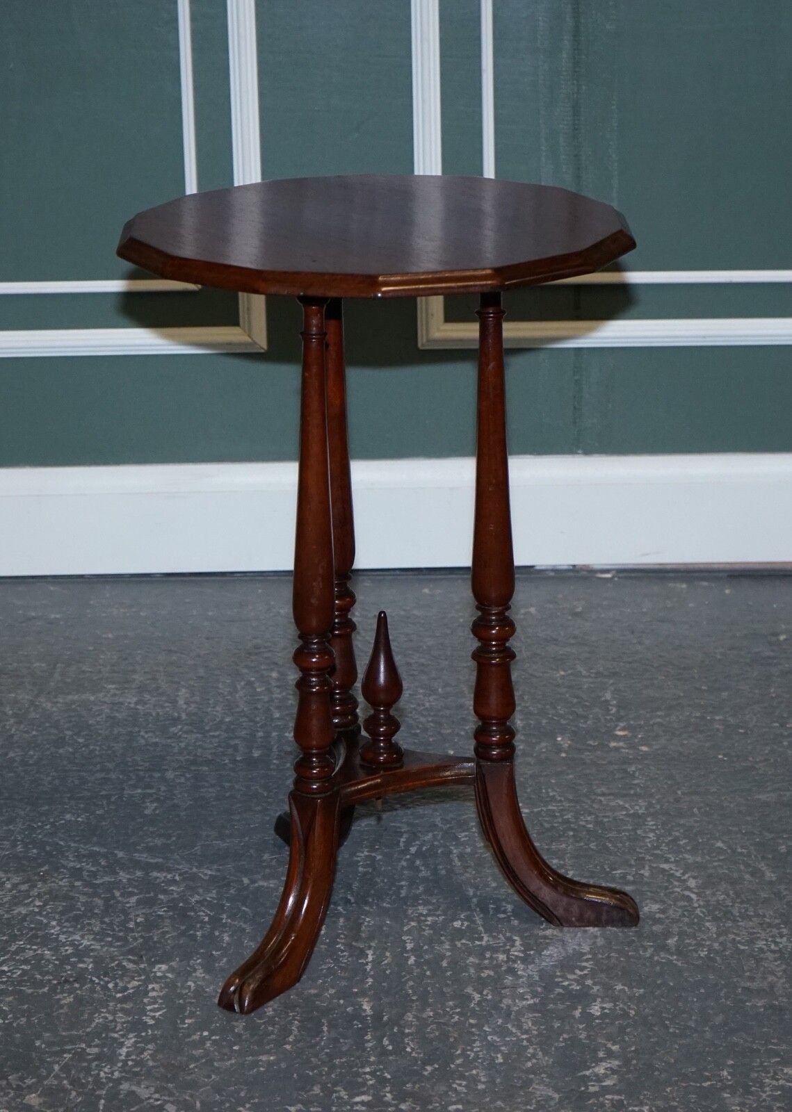 Lovely Restored Hardwood Hexagon Side Table With Curved Spade Feet photo Furniture