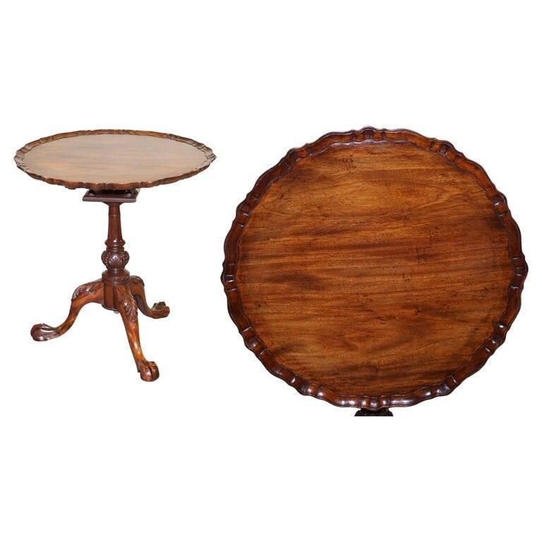 Lovely Large Hardwood Large Pie Crust Tilt Top Side Wine Plant Lamp Table
