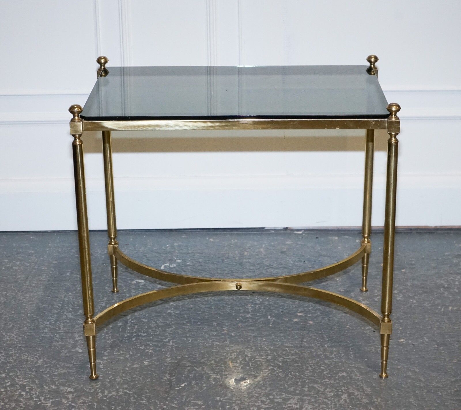French Hollywood Regency 1960s Brass & Smoked Glass Coffee Table photo vinterior