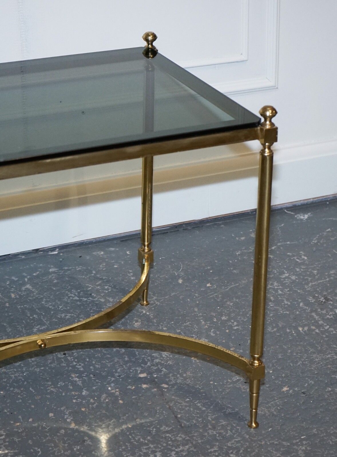 photo for sale French Hollywood Regency 1960s Brass & Smoked Glass Coffee Table