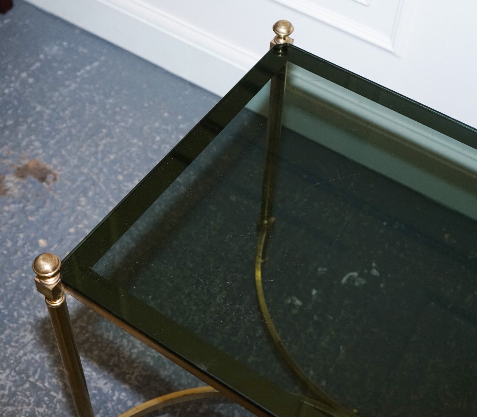 photo buy French Hollywood Regency 1960s Brass & Smoked Glass Coffee Table