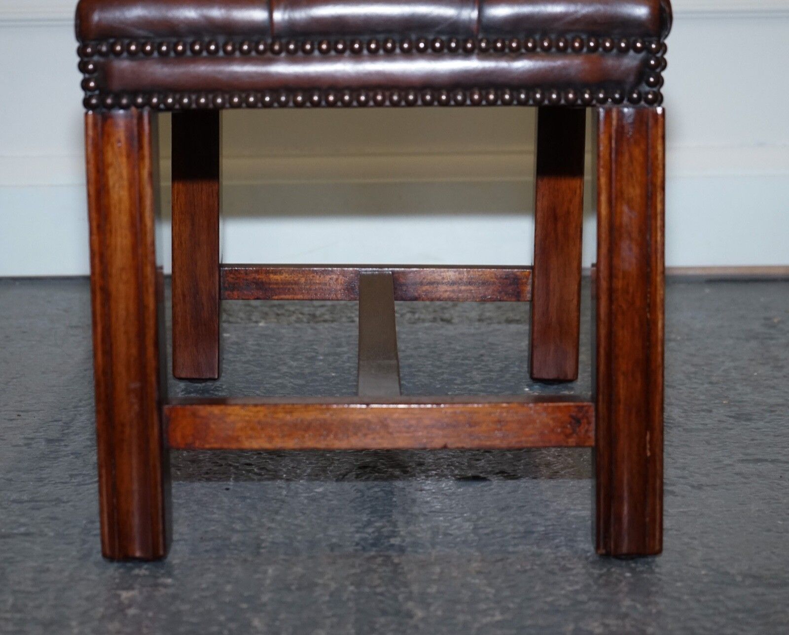 950.0 Vintage Fully Restored Chesterfield Hand Dyed Brown Leather Tuffed Footstool photo