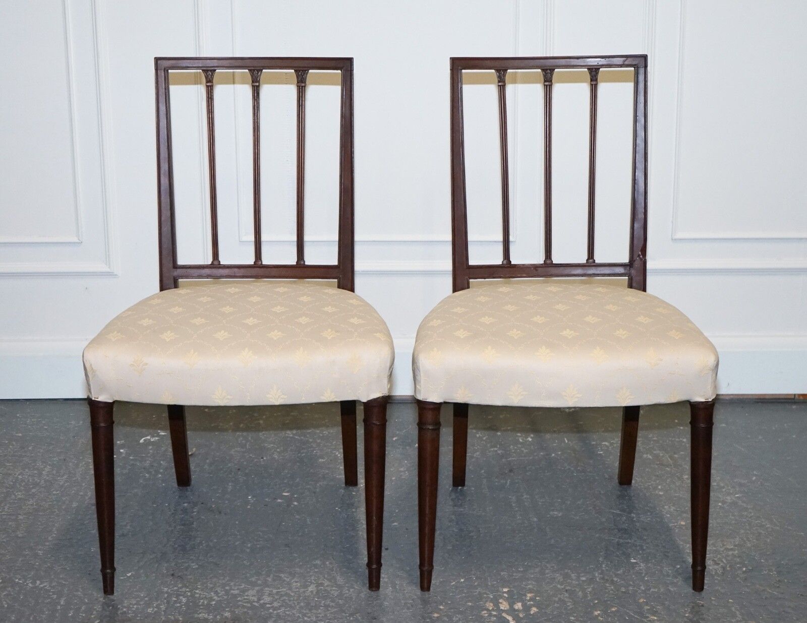 Victorian Pair Of Side Chairs With Cream Fabric Seats photo for sale