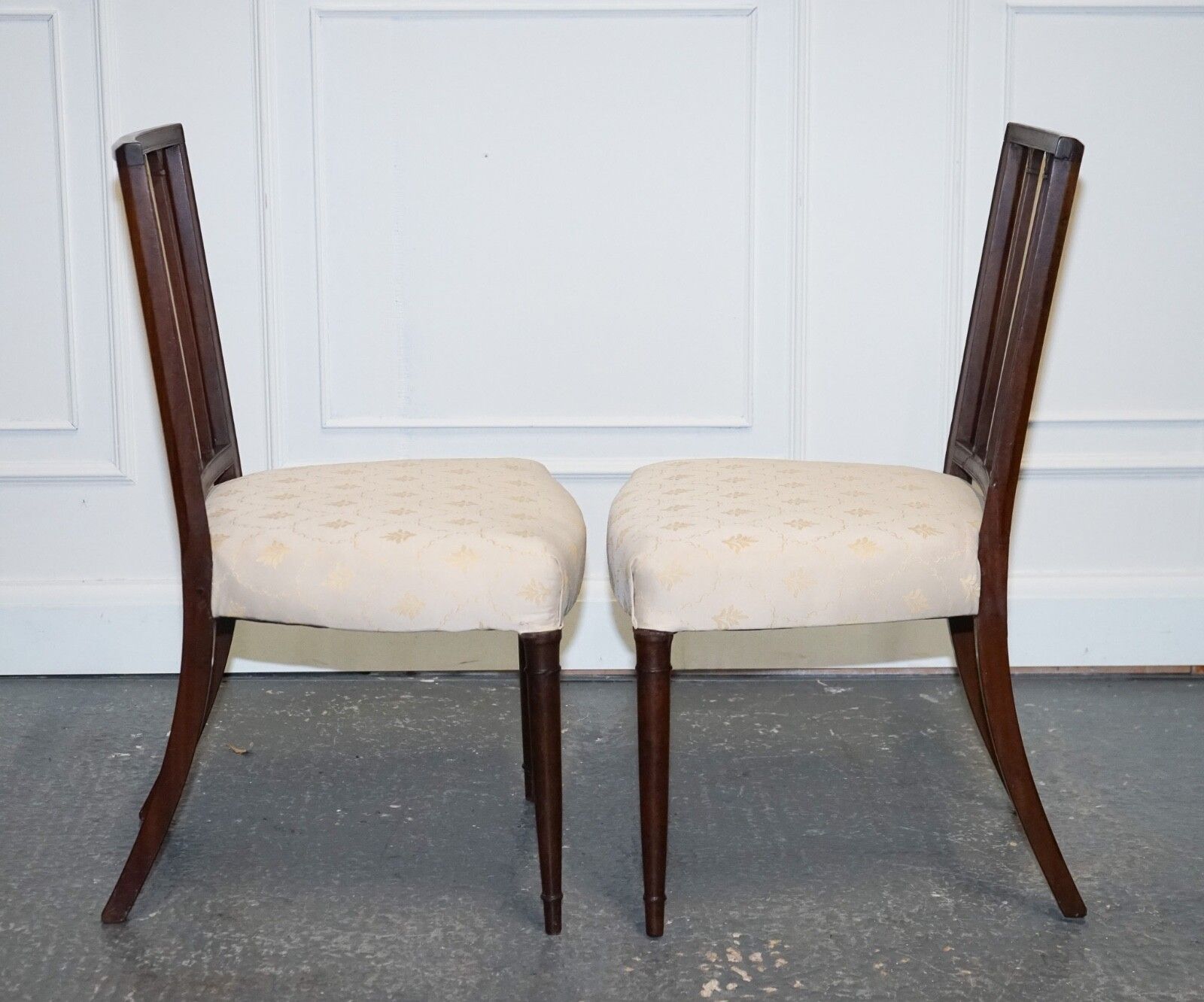 Victorian Pair Of Side Chairs With Cream Fabric Seats photo buy