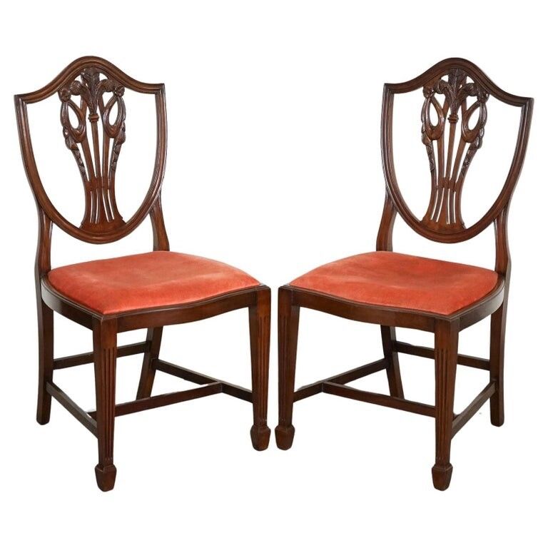 Lovely Pair Of Victorian Hepplewhite Carver Hallway Side Chairs Feather Filled