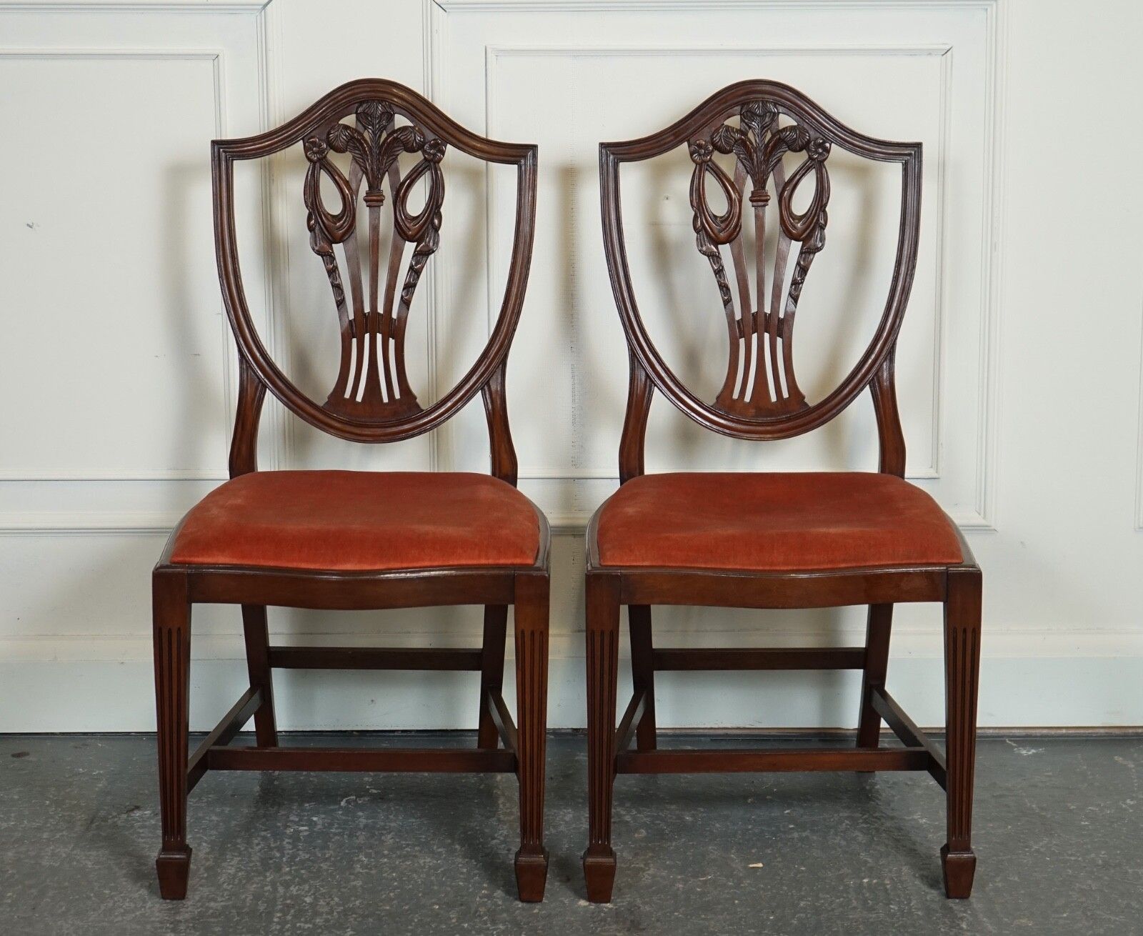 Lovely Pair Of Victorian Hepplewhite Carver Hallway Side Chairs Feather Filled photo for sale