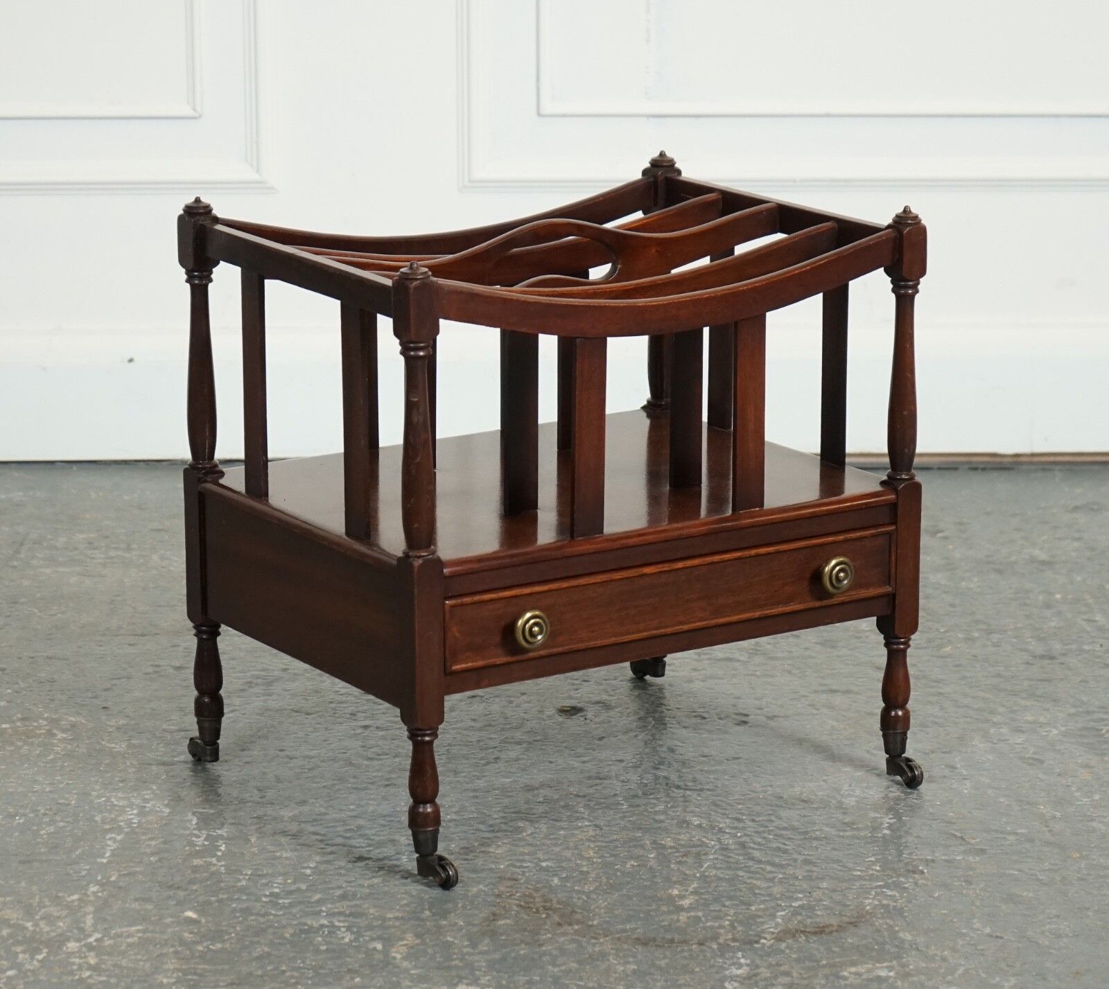 Vintage Mahogany Canterbury Newspaper Rack With Brass Handles photo furniture