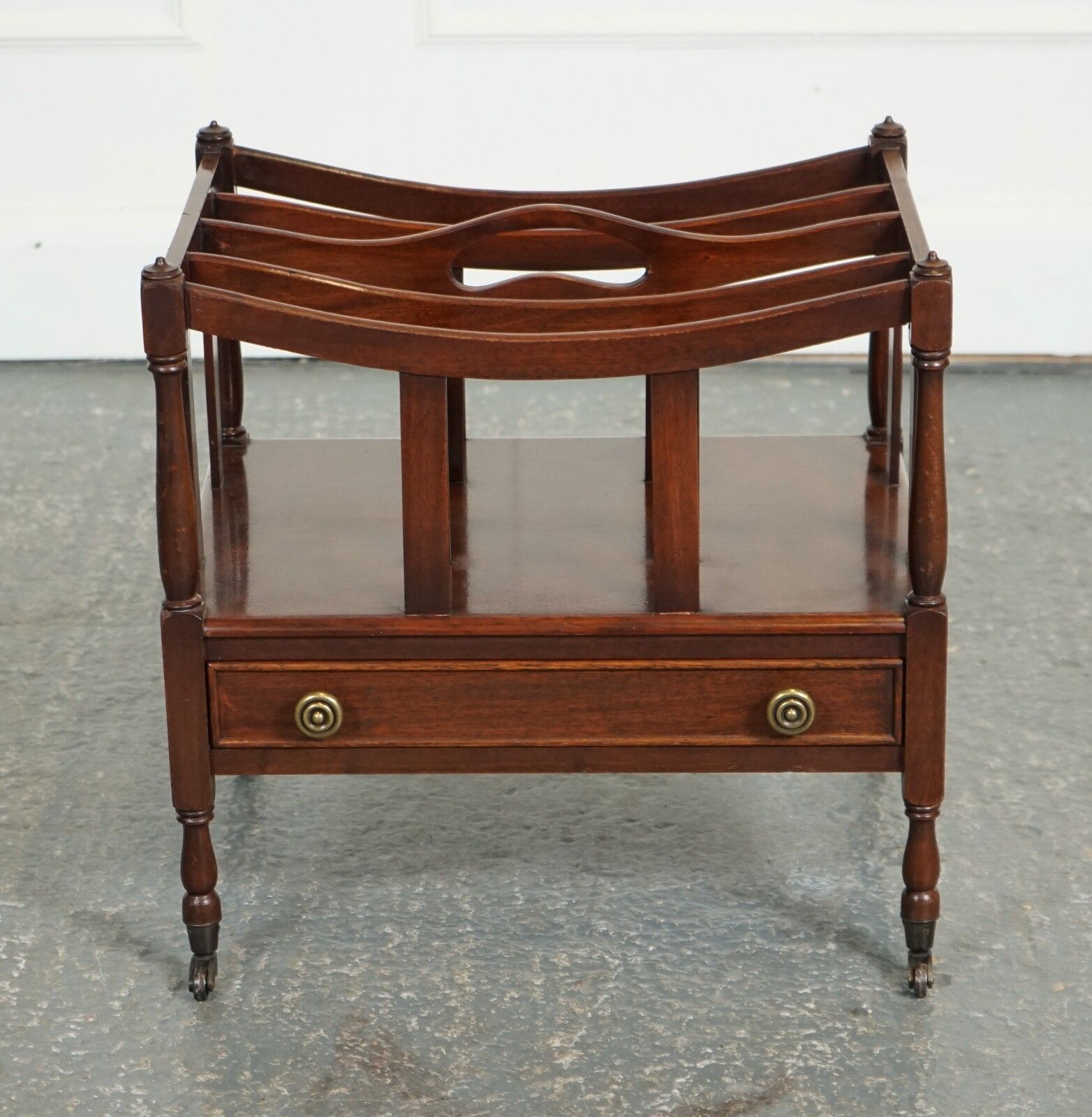 Vintage Mahogany Canterbury Newspaper Rack With Brass Handles photo Home Decor