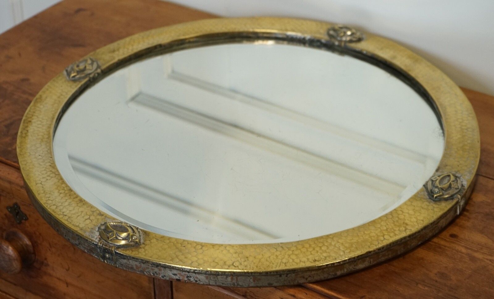 photo furniture Arts & Crafts Libertys Of London Hammered Brass Wall Mirror Circa 1910