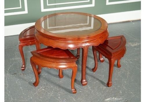 Oriental Asian Rosewood Tea Table With Set Of 4 Seat photo for sale