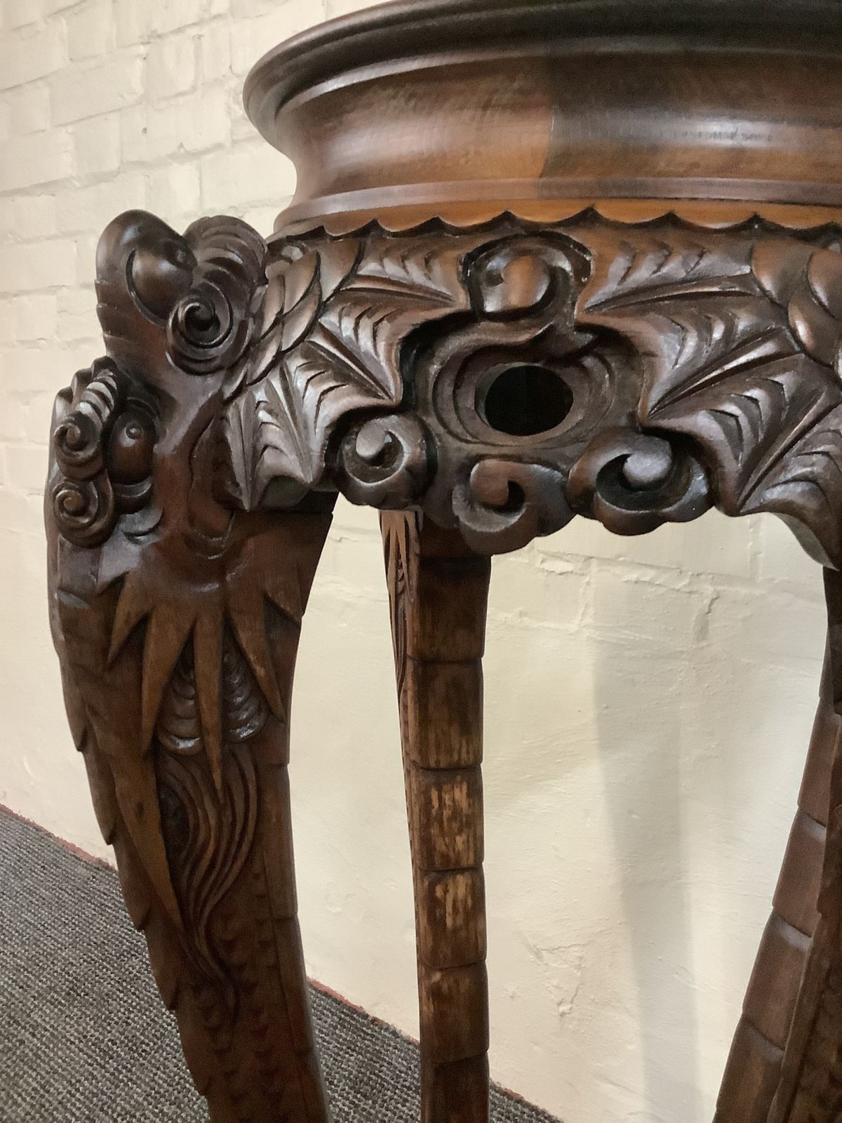 Furniture 19th Century Chinese Carved Rosewood Jardiniere Plant Stand. photo