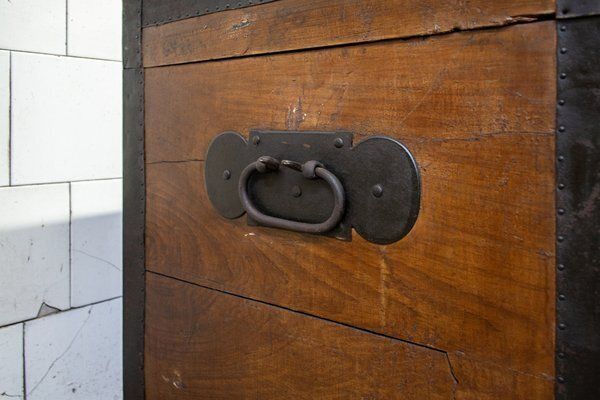 Chest In Walnut With Iron Reinforcements And Carrying Handles From Metzger, Italy, Early 1900s photo vinterior