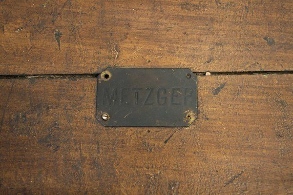 Chest In Walnut With Iron Reinforcements And Carrying Handles From Metzger, Italy, Early 1900s photo vintage