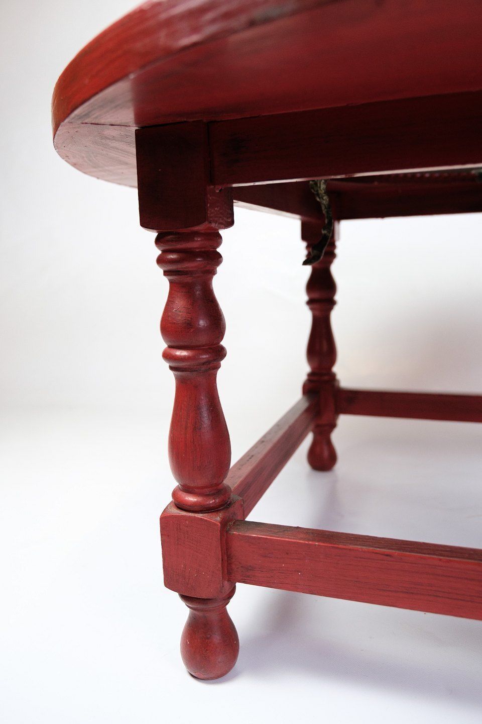 Antique Round Red Painted Coffee Table With Built In Brass Tray   Painted Wood & Brass   Chinese Style   1890s photo vinterior