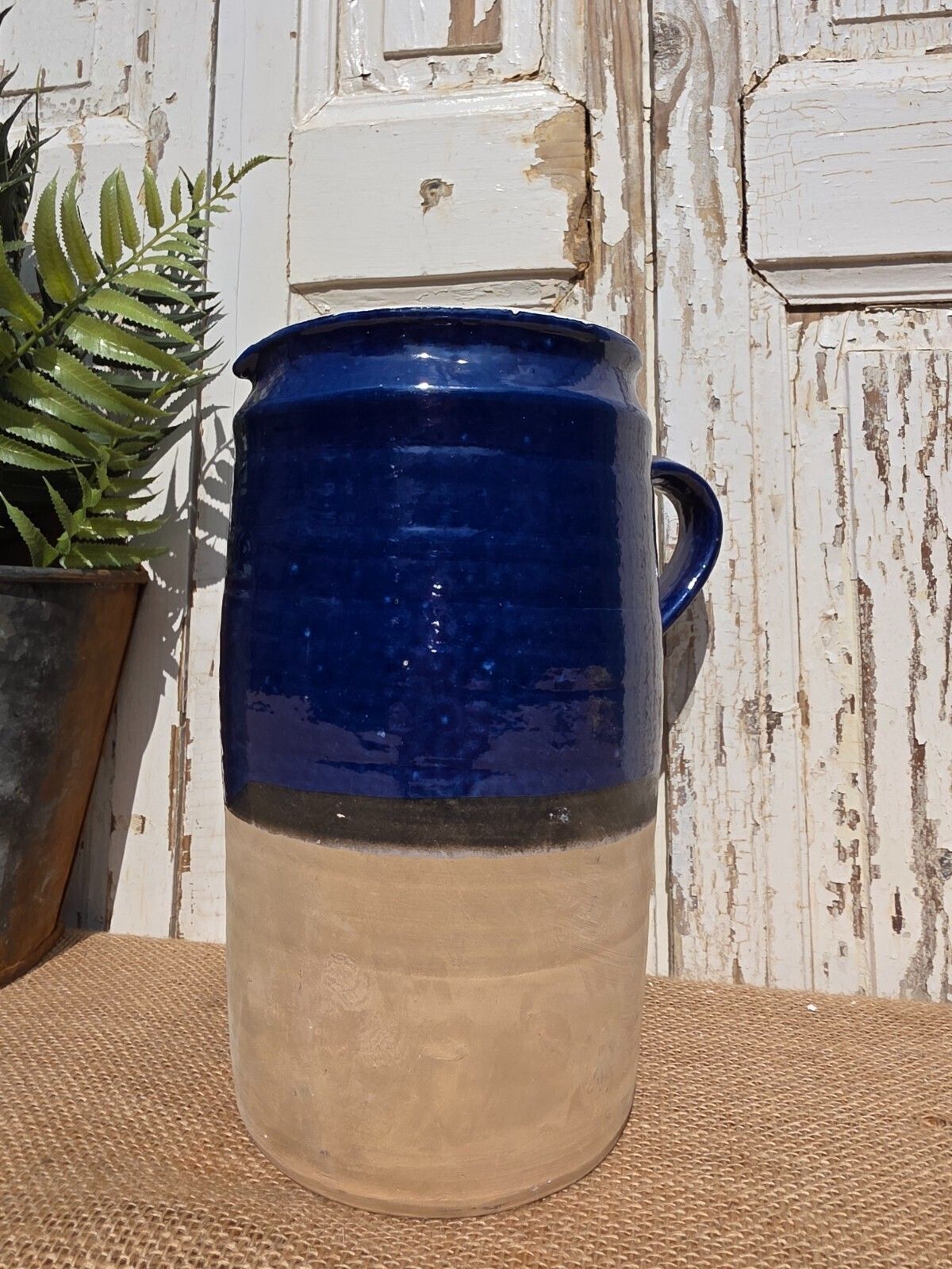 Rustic Hand Made Blue Glazed Clay Terracotta French Style Confit Pot photo furniture